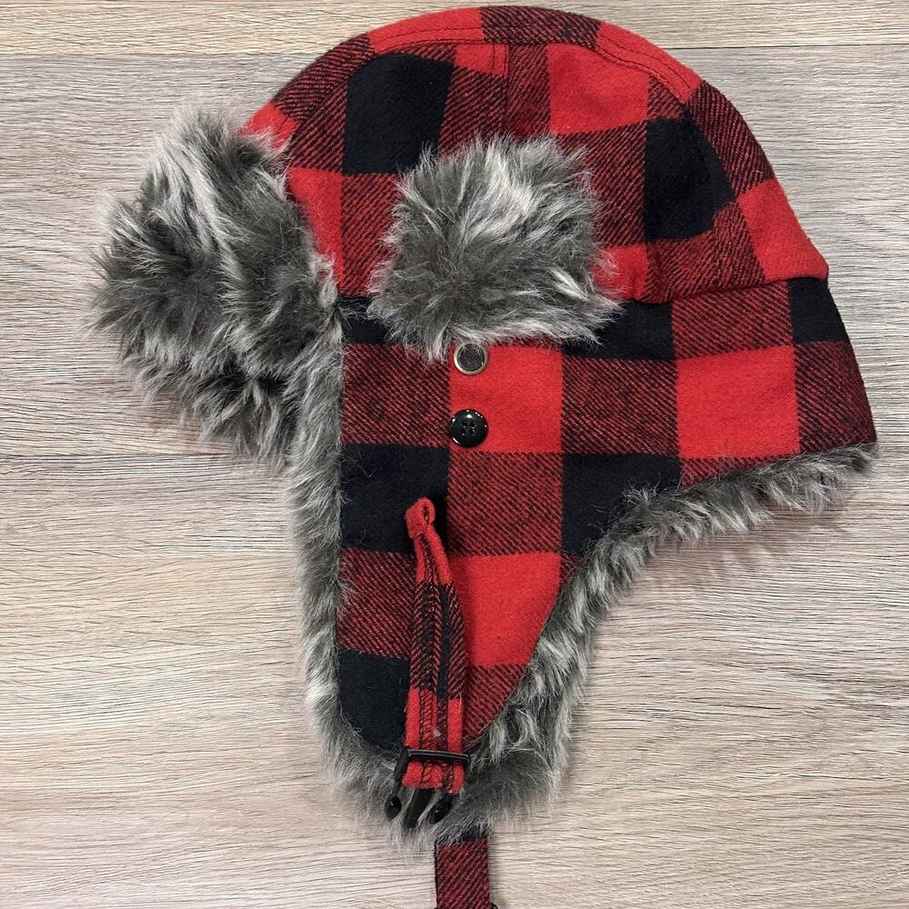 Red Plaid Buffalo Trapper Hat OSFM Winter Lumberjack Streetwear Skater EUC